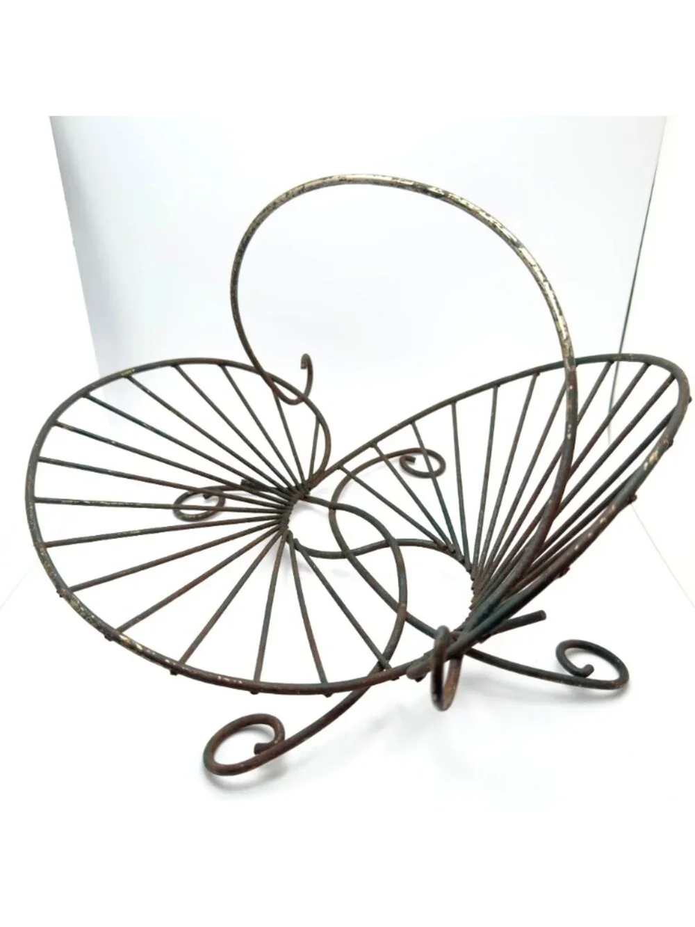 Mid Century Modern Brass Butterfly Wire Rack Curved Vintage Design Fruit Decor